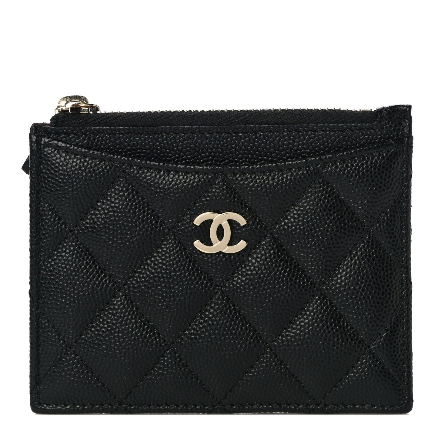 Caviar Quilted CC Zip Card Holder Black