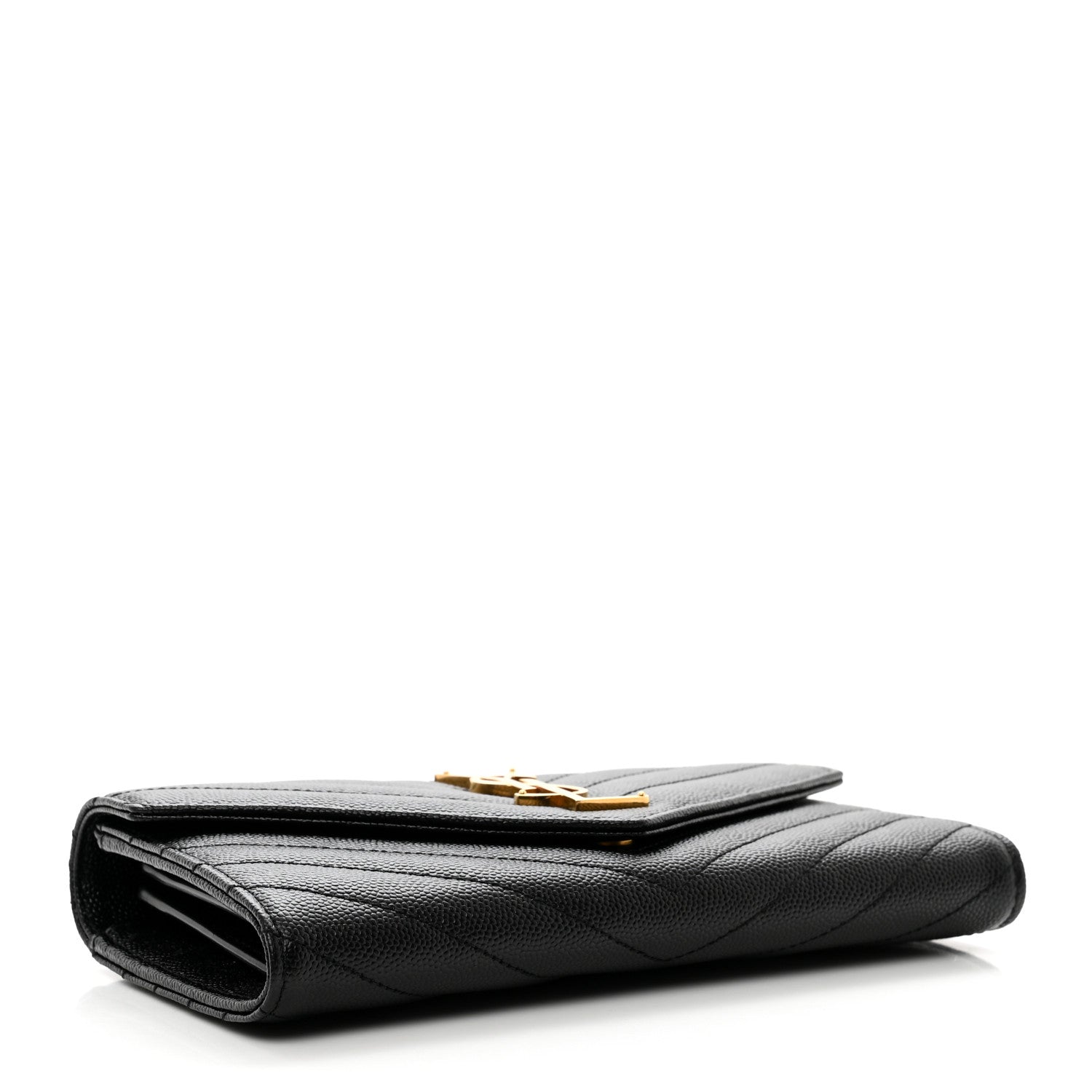 Saint Laurent Grain De Poudre Matelasse Chevron Monogram Flap Wallet Black 4 of 7