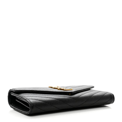 Saint Laurent Grain De Poudre Matelasse Chevron Monogram Flap Wallet Black 4 of 7