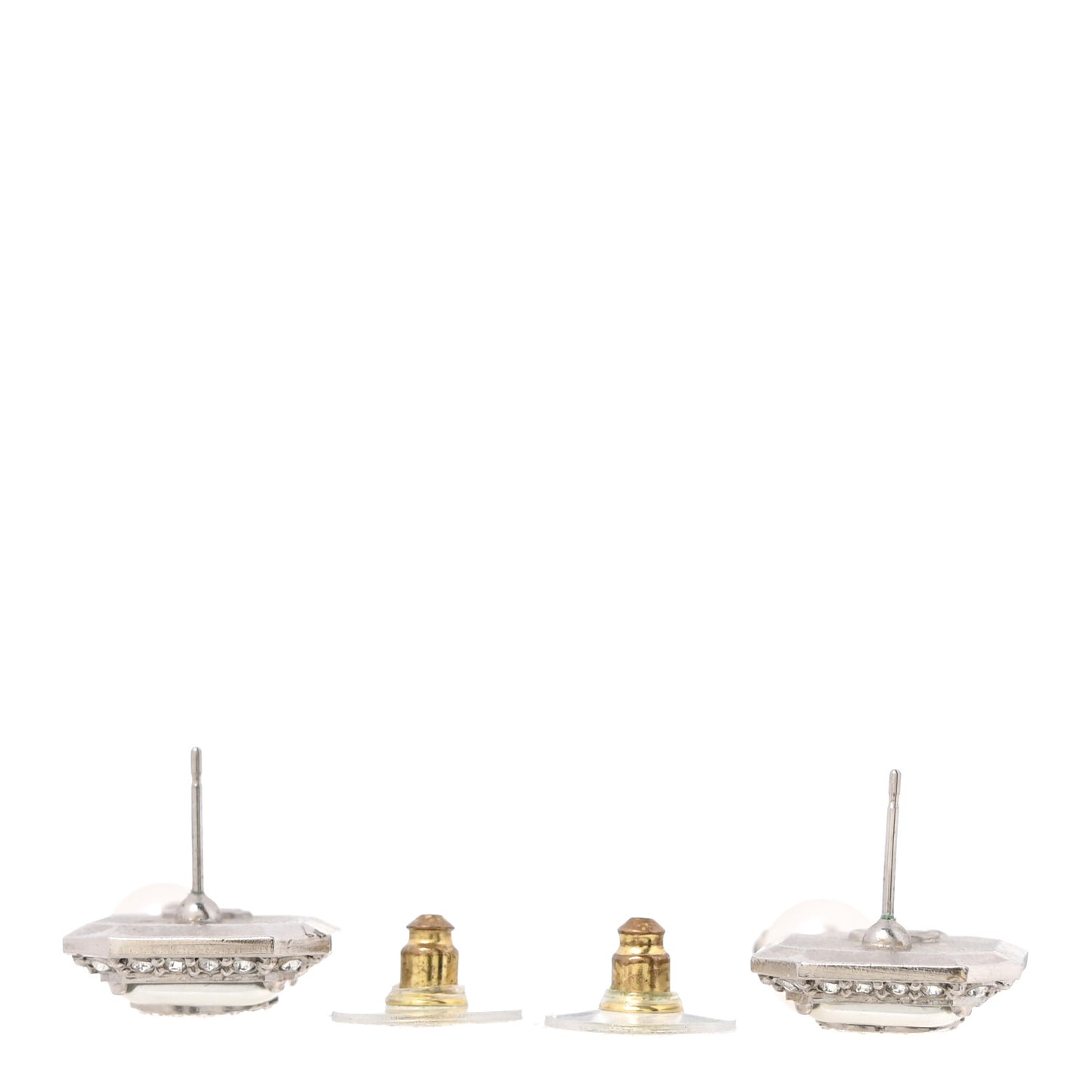 Pearl Crystal CC Square Drop Earrings Silver