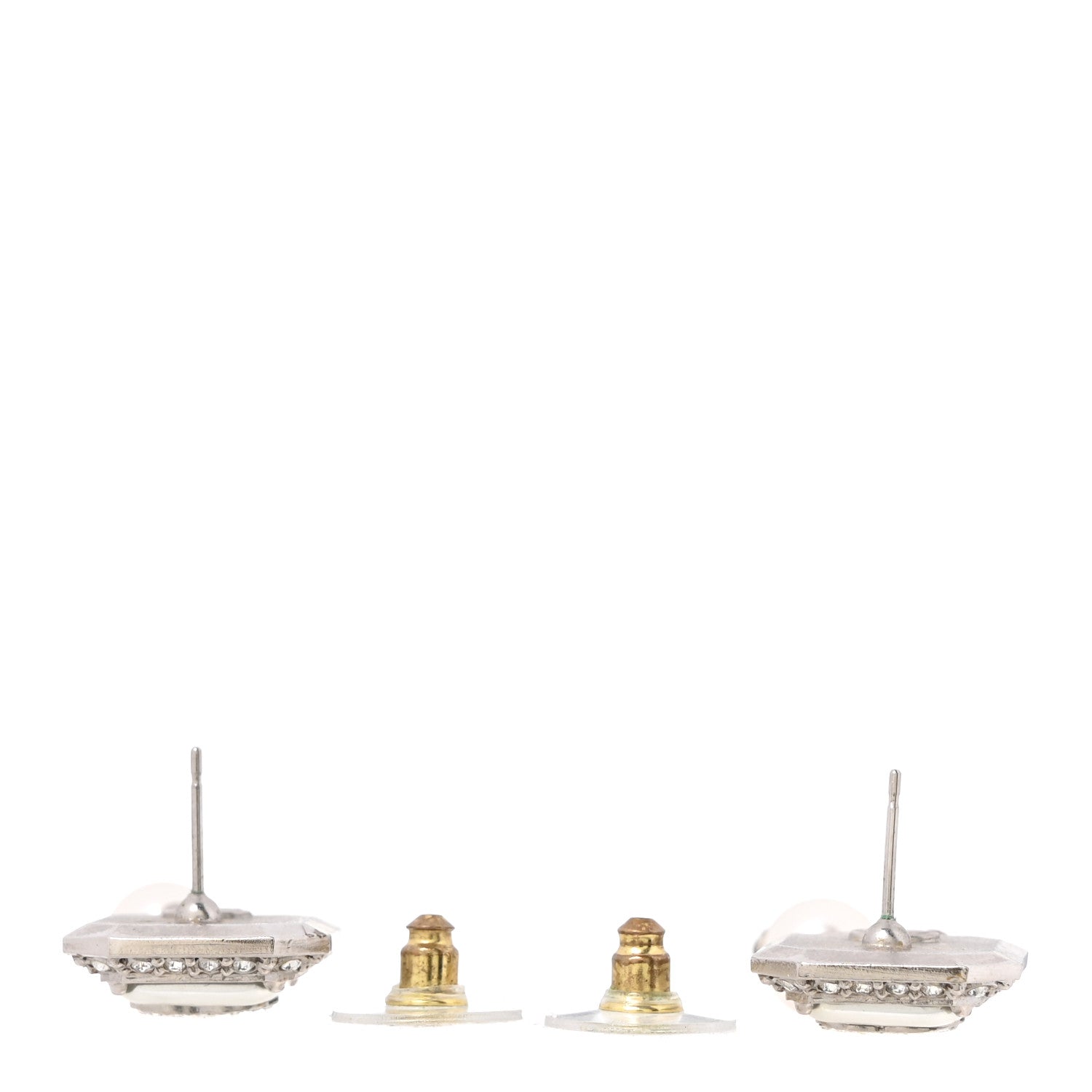 Chanel Pearl Crystal CC Square Drop Earrings Silver 3 of 4