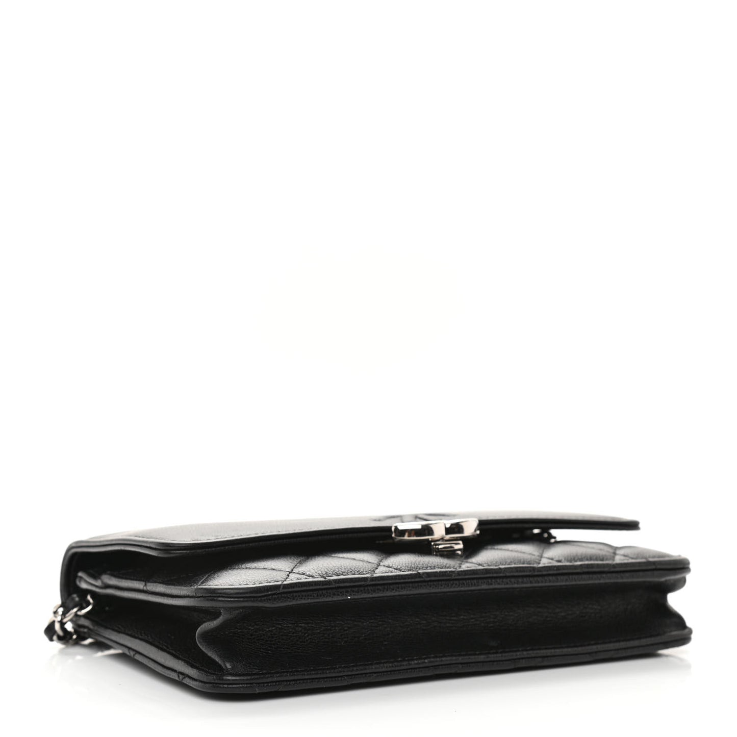 Grained Calfskin Quilted CC Box Wallet On Chain WOC Black