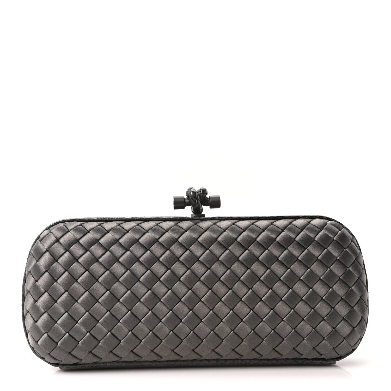 Bottega Veneta Satin Snakeskin Intrecciato Stretch Knot Clutch Ardoise 1 of 9