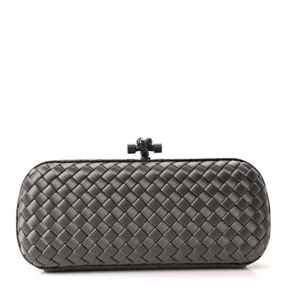 Bottega Veneta Satin Snakeskin Intrecciato Stretch Knot Clutch Ardoise 1 of 9