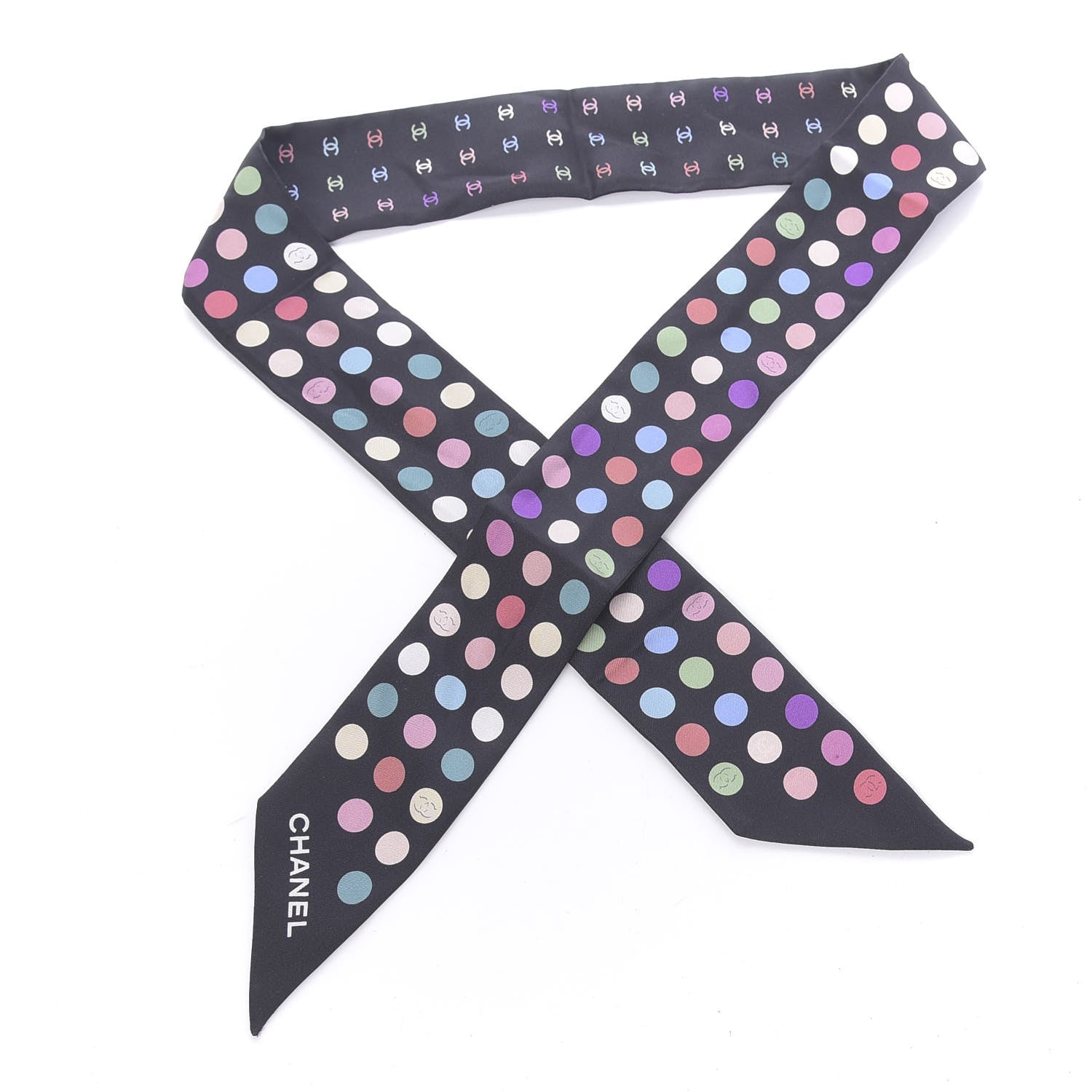 Chanel Silk Polka Dot CC Slim Bandeau Black Multicolor 1 of 4