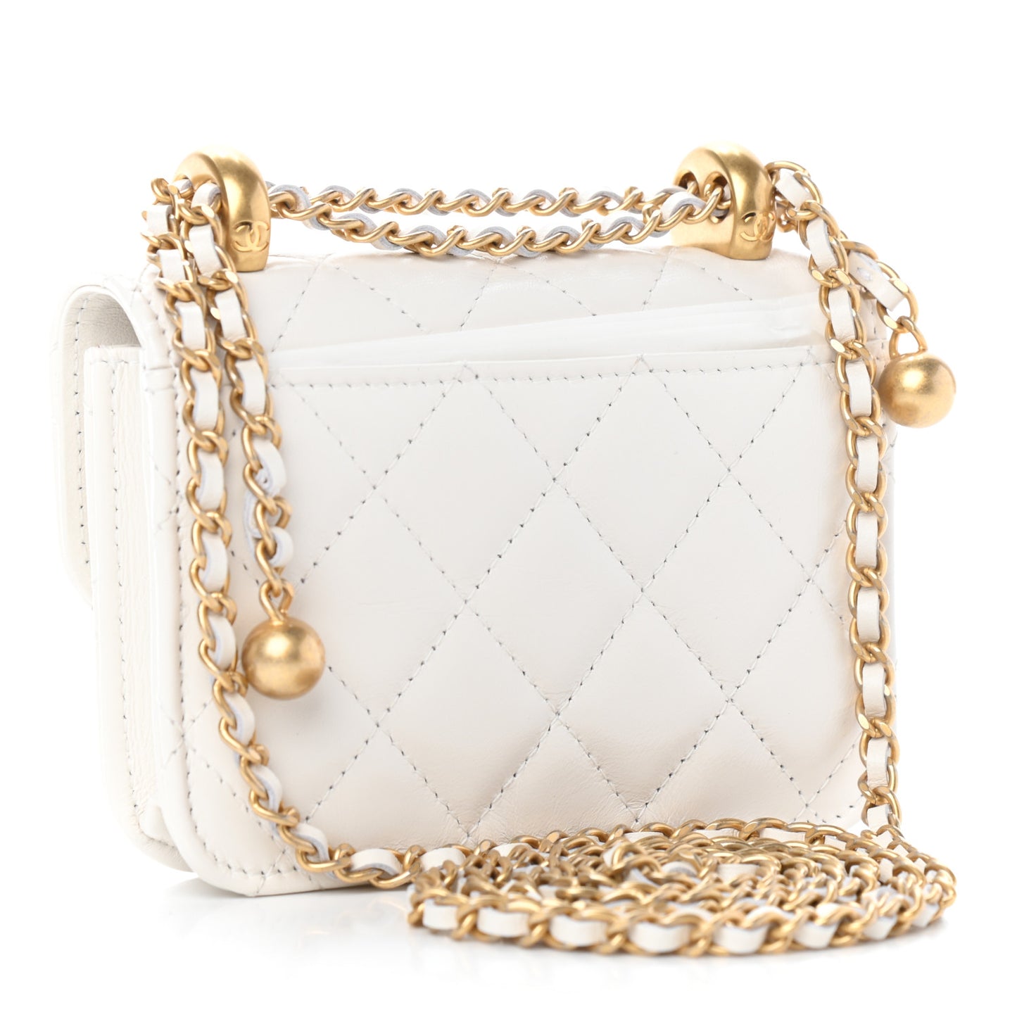 Calfskin Quilted Perfect Fit Coin Purse With Chain White