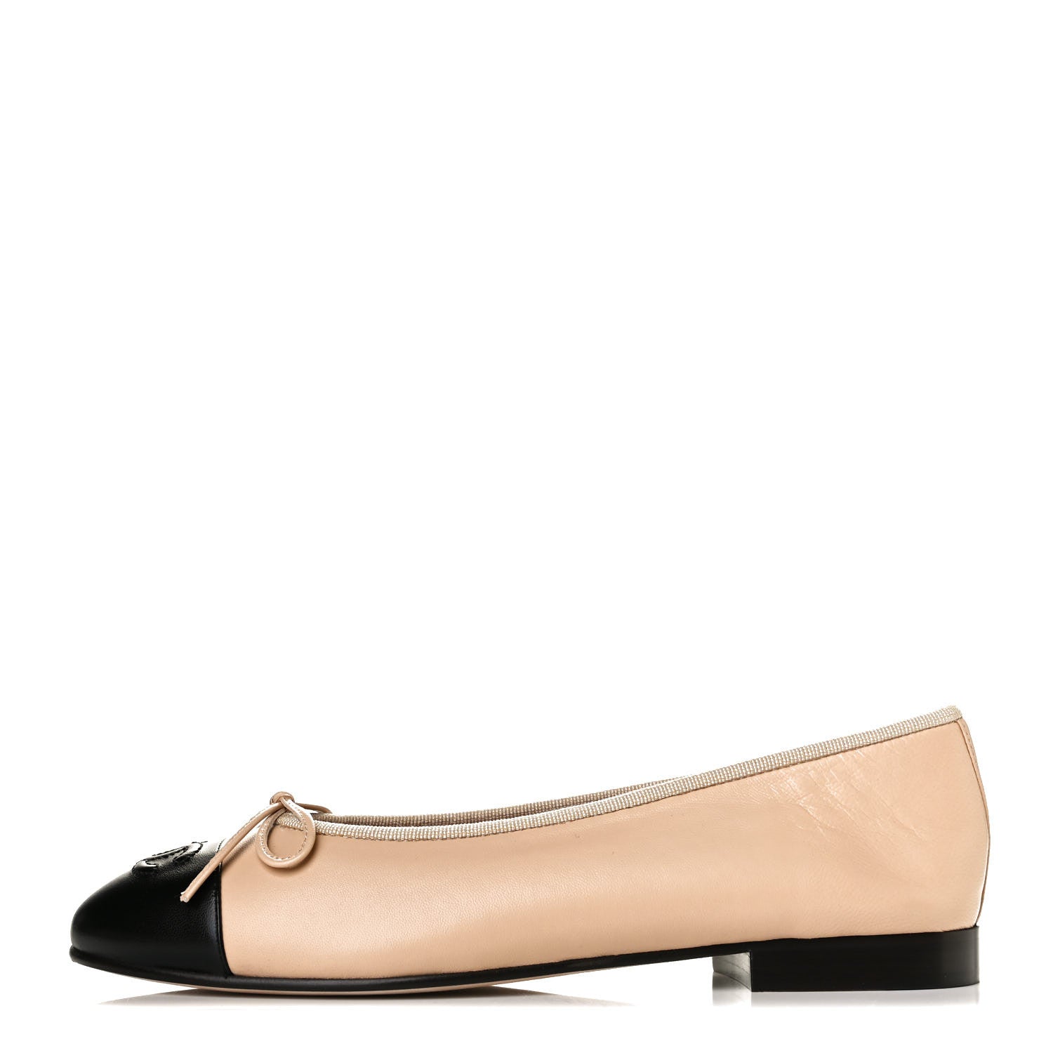 Chanel Lambskin Cap Toe CC Ballerina Flats 37.5 Beige Black 1 of 8