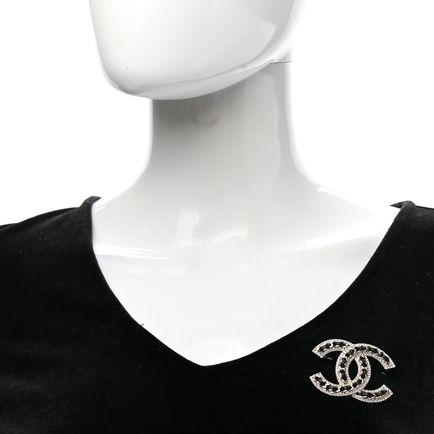 Chanel Lambskin Crystal CC Chain Brooch Black Gold 2 of 4