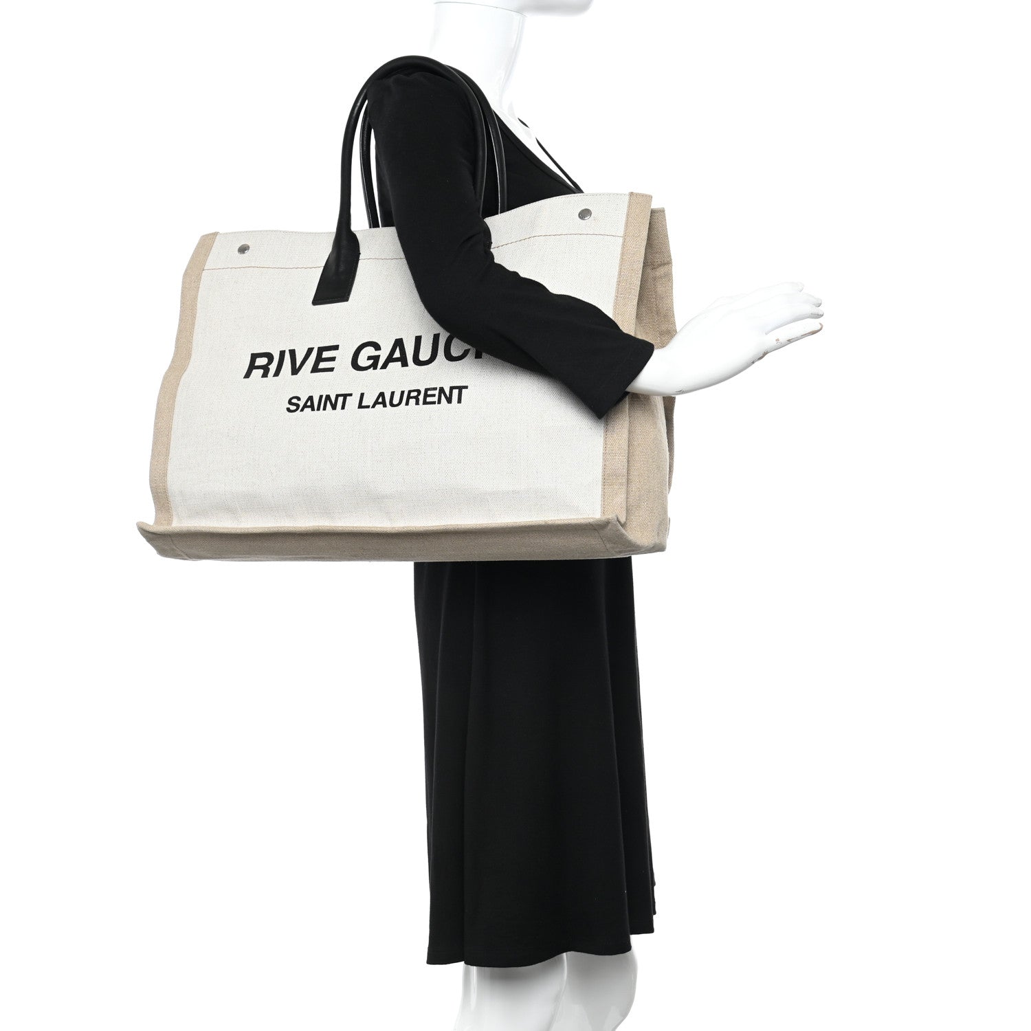 Saint Laurent Linen Calfskin Rive Gauche Tote Optic White 2 of 14