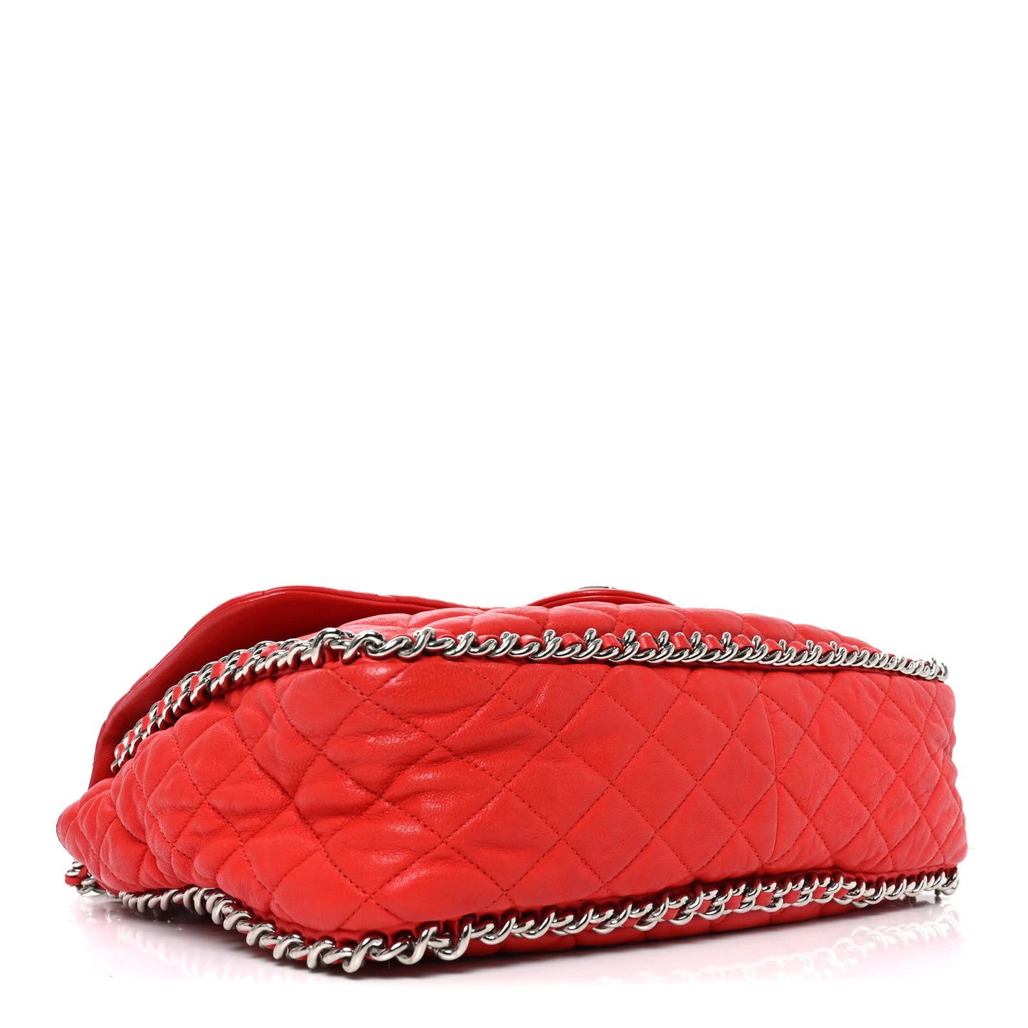 Washed Lambskin Quilted Maxi Chain Around Flap Red