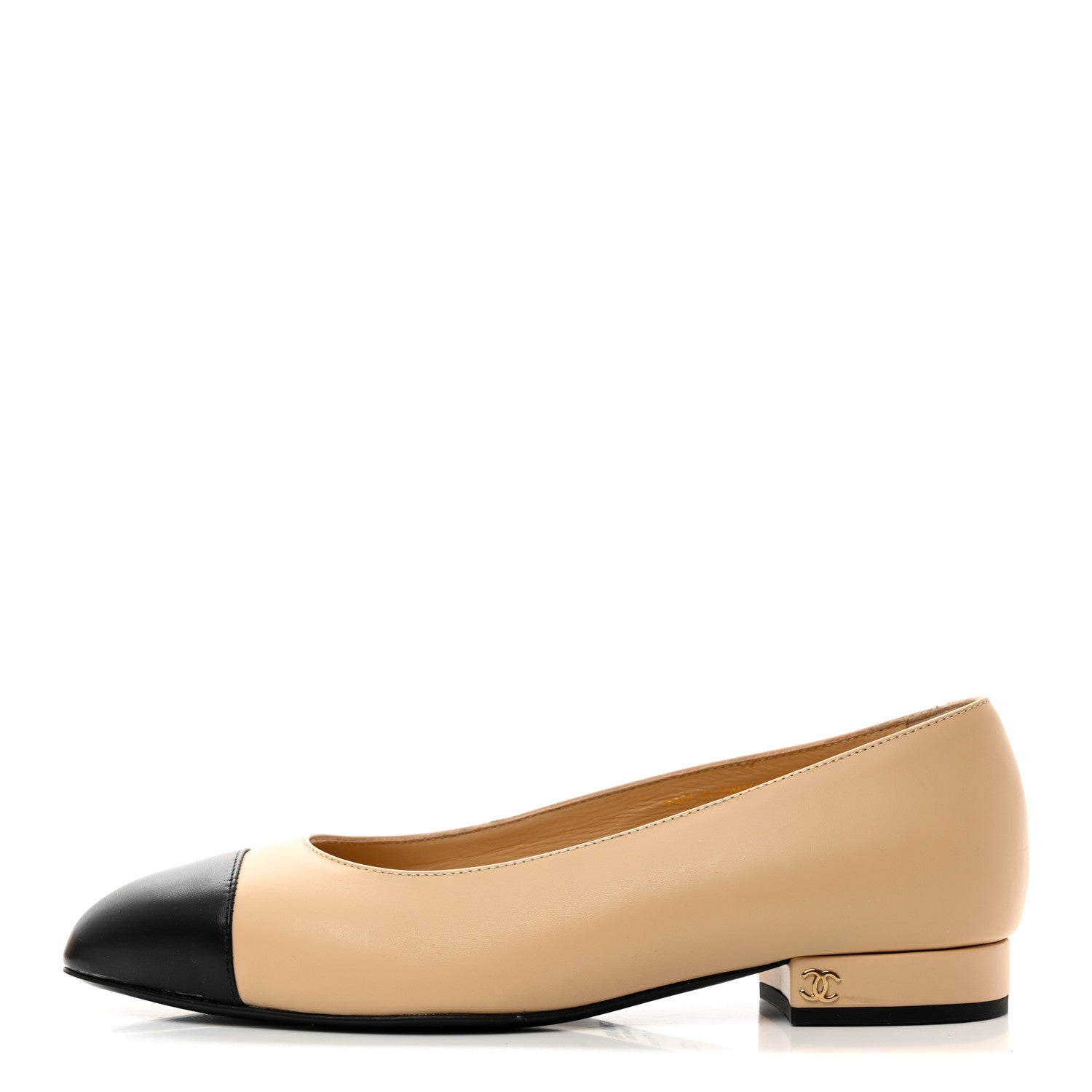 Chanel Lambskin Cap Toe CC Uniform Ballerina Flats 37.5 Beige Black 1 of 9