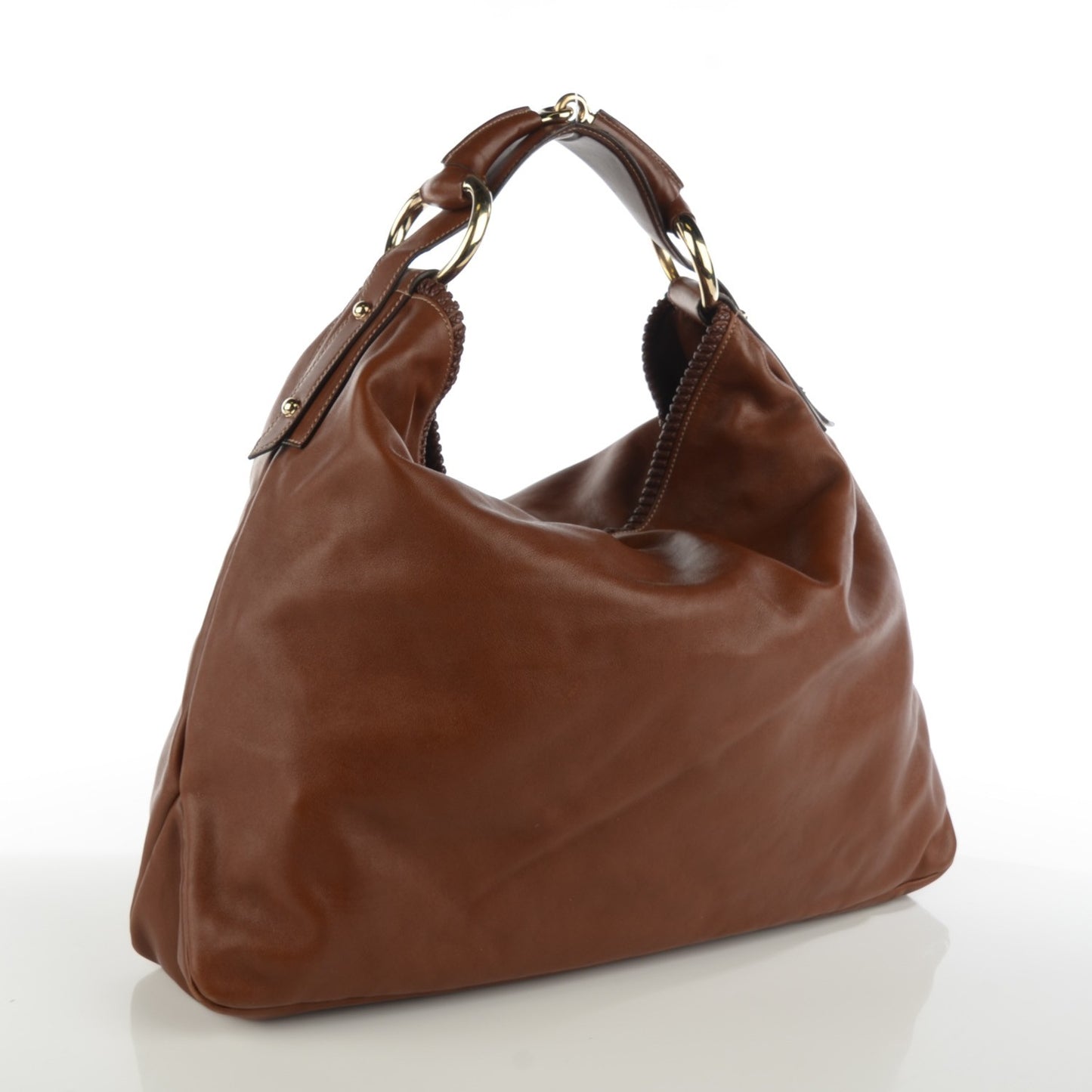 Calfskin Large Horsebit Chain Hobo Brown