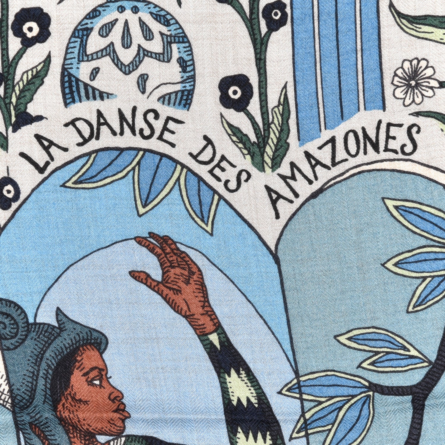 Hermes Cashmere Silk La Danse Des Amazones Shawl 140 Bleu Gris Vert 2 of 6