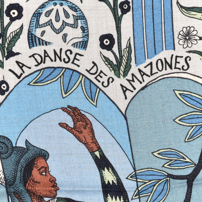 Hermes Cashmere Silk La Danse Des Amazones Shawl 140 Bleu Gris Vert 2 of 6