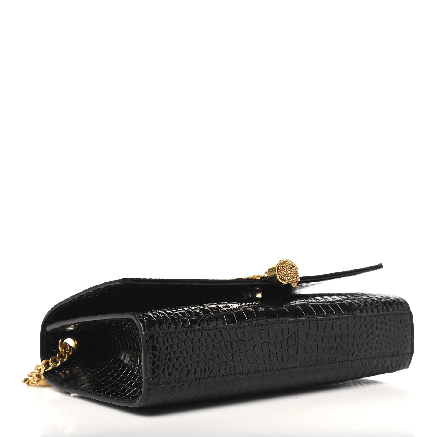 Calfskin Crocodile Embossed Medium Classic Monogram Kate Tassel Satchel Black
