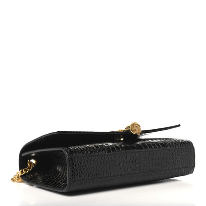 Saint Laurent Calfskin Crocodile Embossed Medium Classic Monogram Kate Tassel Satchel Black 4 of 9
