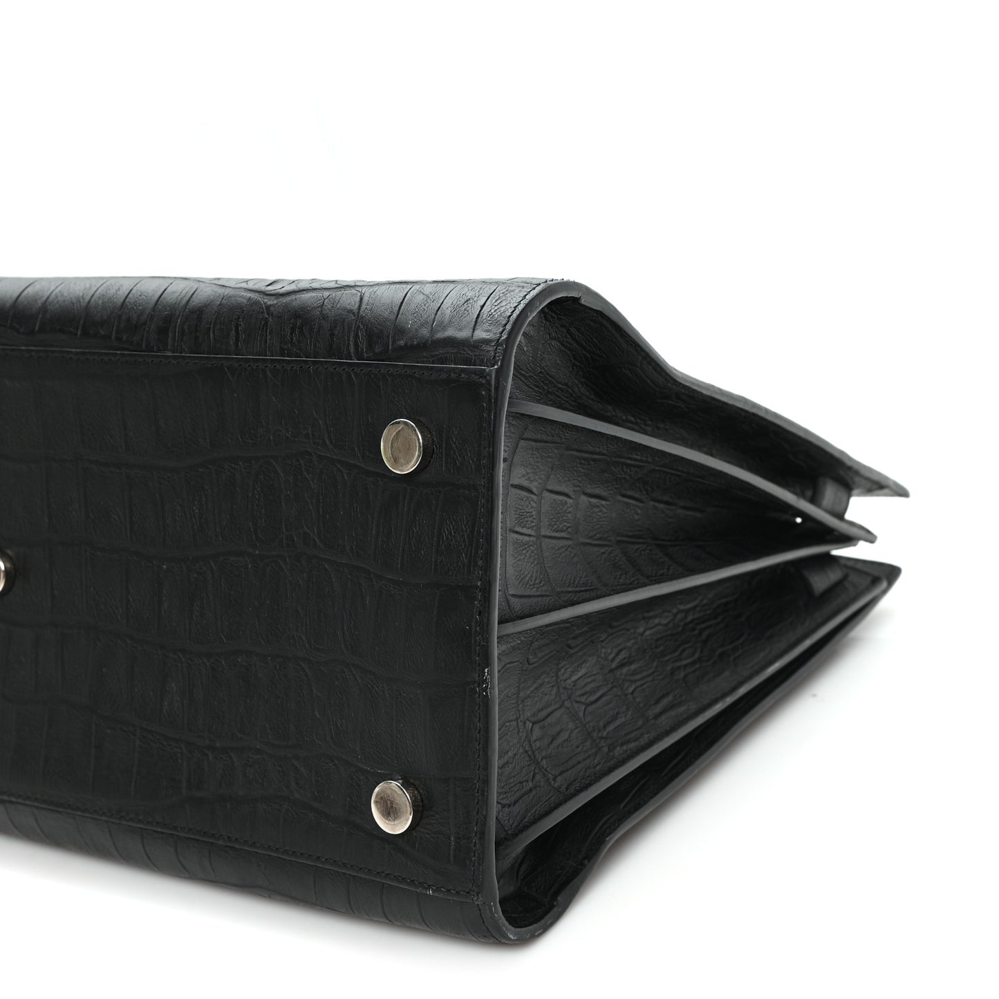 Calfskin Crocodile Embossed Large Sac De Jour Carryall Black