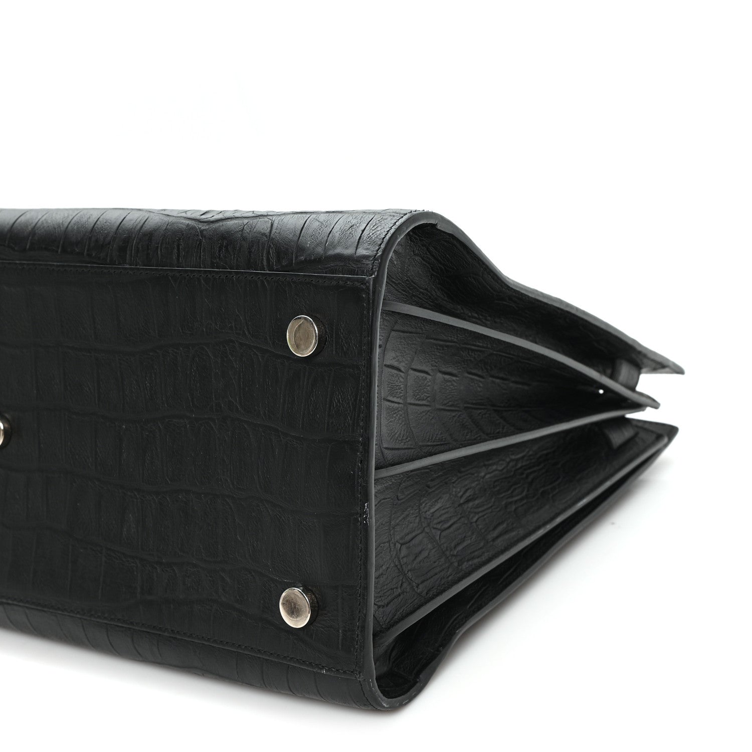 Saint Laurent Calfskin Crocodile Embossed Large Sac De Jour Carryall Black 9 of 10