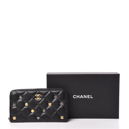 Chanel Lambskin Quilted Small Lucky Charms Zip Around Wallet Black 12 of 12