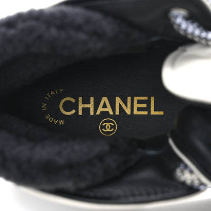 Chanel Lambskin Shearling Suede CC High Lace Up Boots 39 Grey Black 8 of 10
