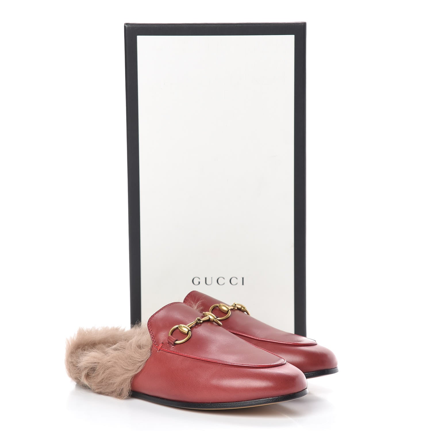 Gucci Betis Glamour Calfskin Fur Womens Princetown Slippers 36 Hibiscus Red Naturale 11 of 11
