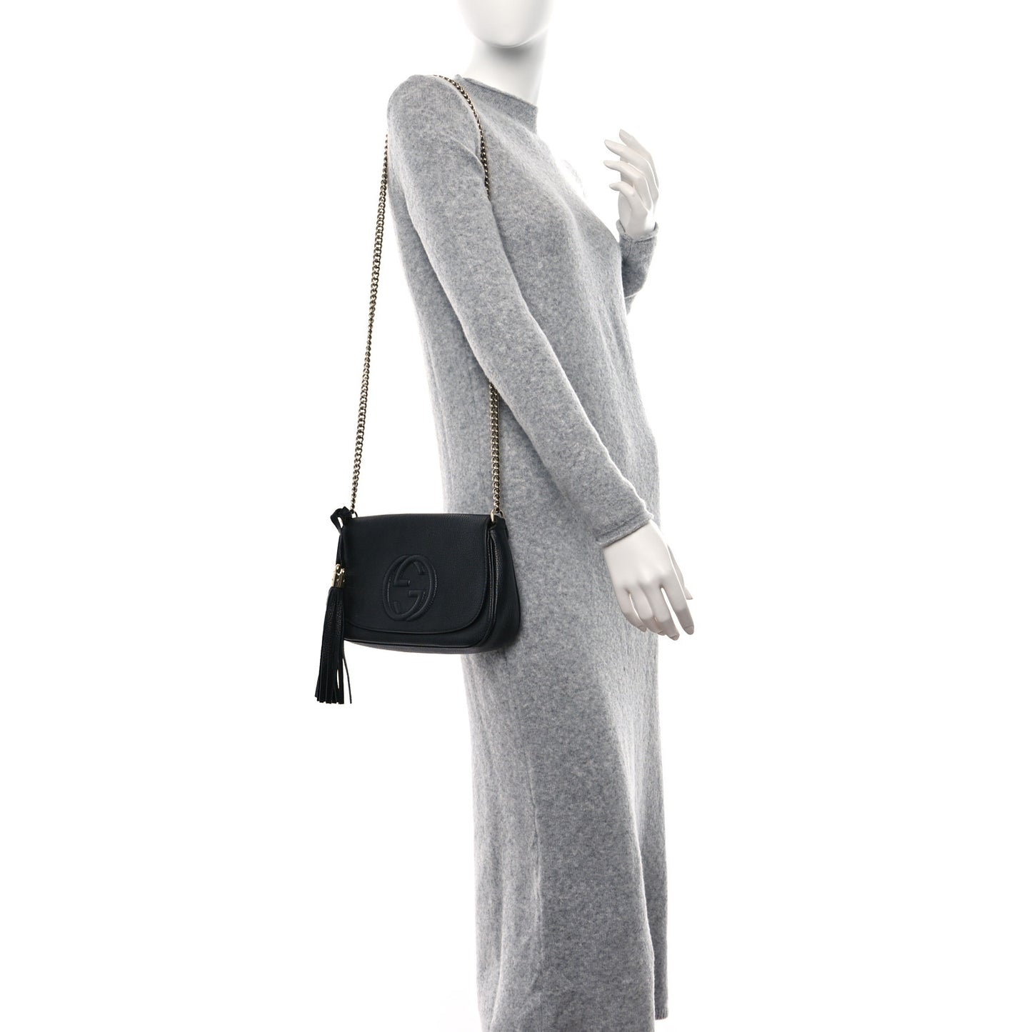 Pebbled Calfskin Medium Soho Flap Crossbody Black