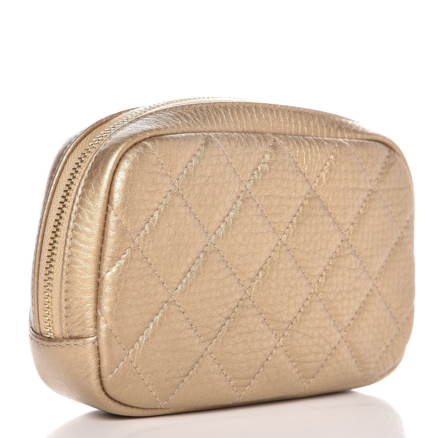 Chanel Metallic Calfskin Quilted Small Curvy Pouch Cosmetic Case Gold 3 of 8