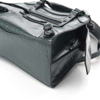 Balenciaga Semi Shiny Calfskin Crocodile Embossed Neo Classic Black Hardware Mini City Forest Green 7 of 8