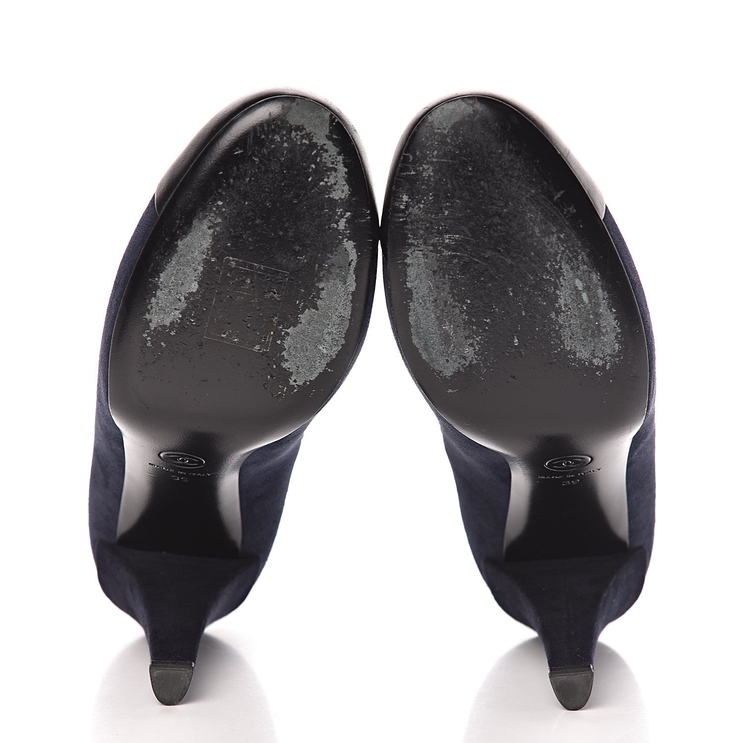 Chanel Suede Lambskin Cap Toe Pumps 39 Navy Black 8 of 13