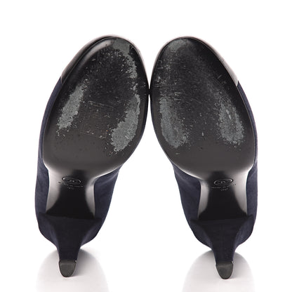 Chanel Suede Lambskin Cap Toe Pumps 39 Navy Black 8 of 13