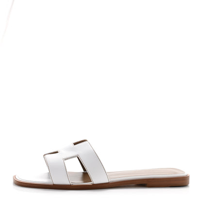 Hermes Box Calfskin Oran Sandals 37 White 1 of 9