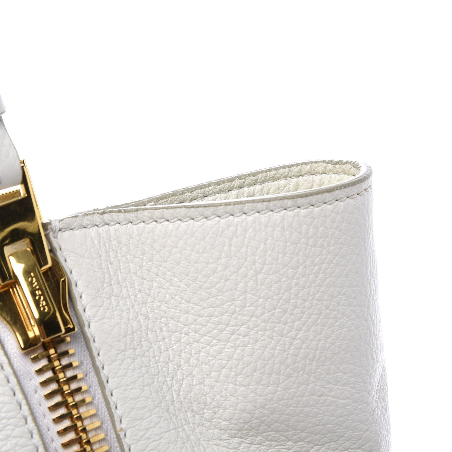 Tom Ford Grained Calfskin Sedgwick Medium Zipper Tote White 6 of 9