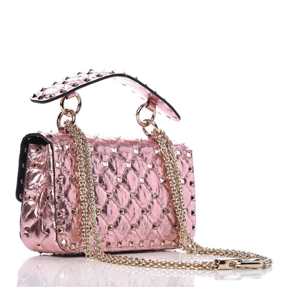Valentino Garavani Metallic Wrinkled Lambskin Small Rockstud Spike Shoulder Bag Lipstick 5 of 8