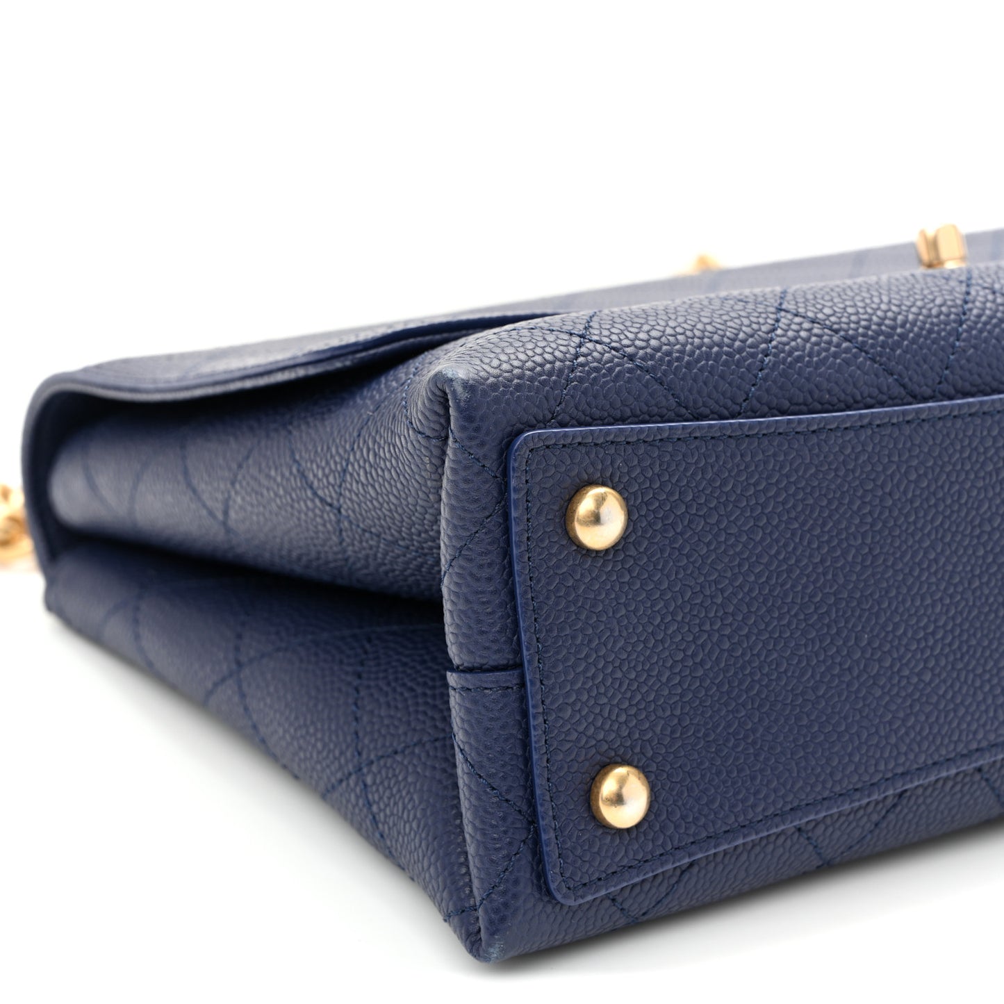 Caviar Diamond Stitched Top Handle Flap Navy