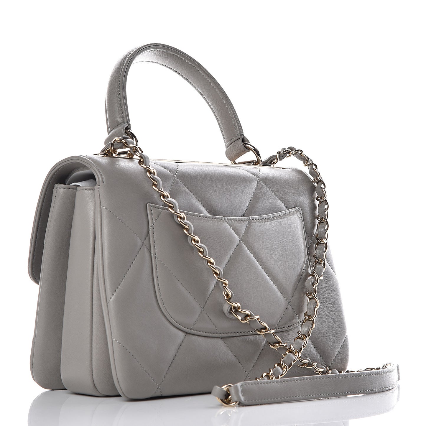 Lambskin Quilted Small Trendy CC Top Handle Flap Grey
