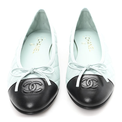Chanel Lambskin Quilted CC Cap Toe Ballerina Flats 37.5 Light Blue Black 3 of 10