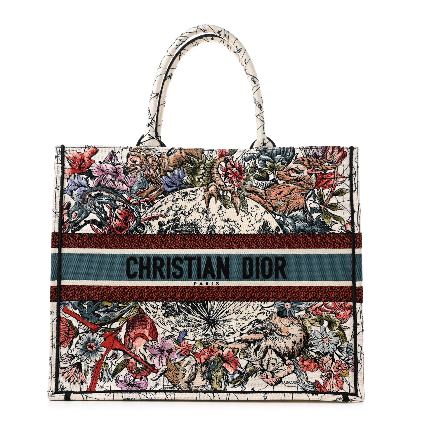 Canvas Embroidered Large Zodiac Book Tote Latte Multicolor