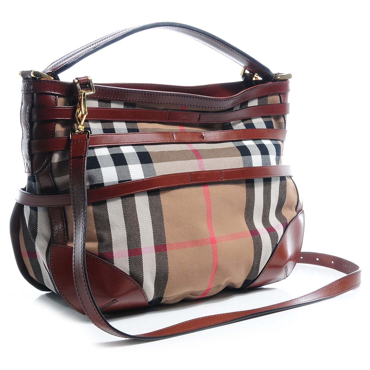 Burberry House Check Bridle Calfskin Small Dutton Hobo Dark Tan 3 of 11