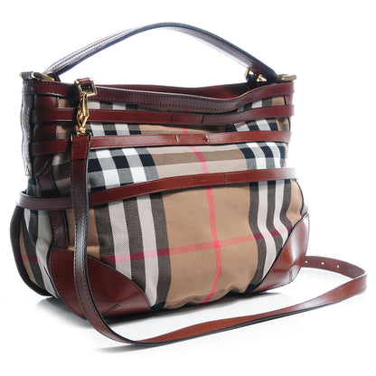 Burberry House Check Bridle Calfskin Small Dutton Hobo Dark Tan 3 of 11