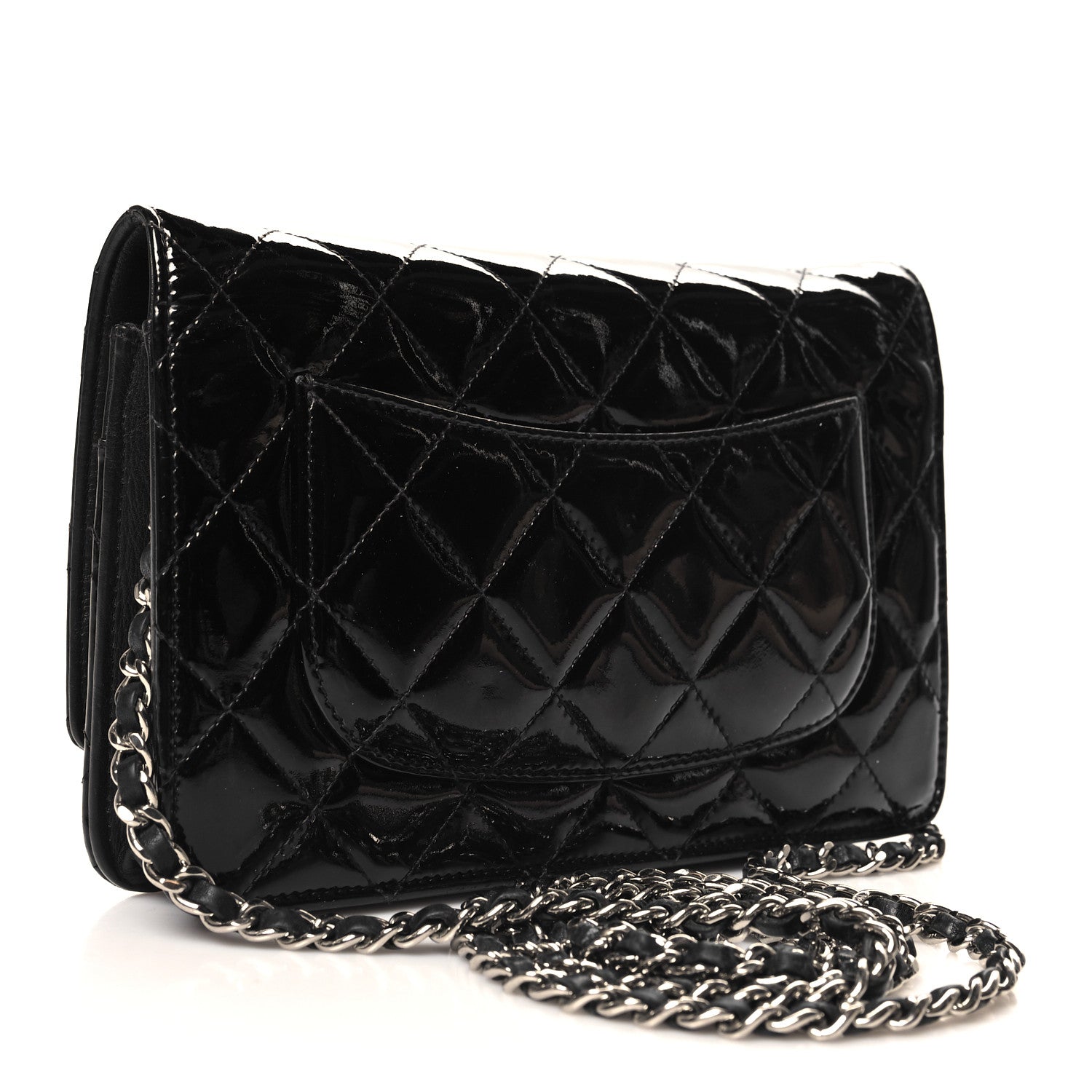 Chanel Patent Quilted Wallet On Chain WOC Black 3 of 11