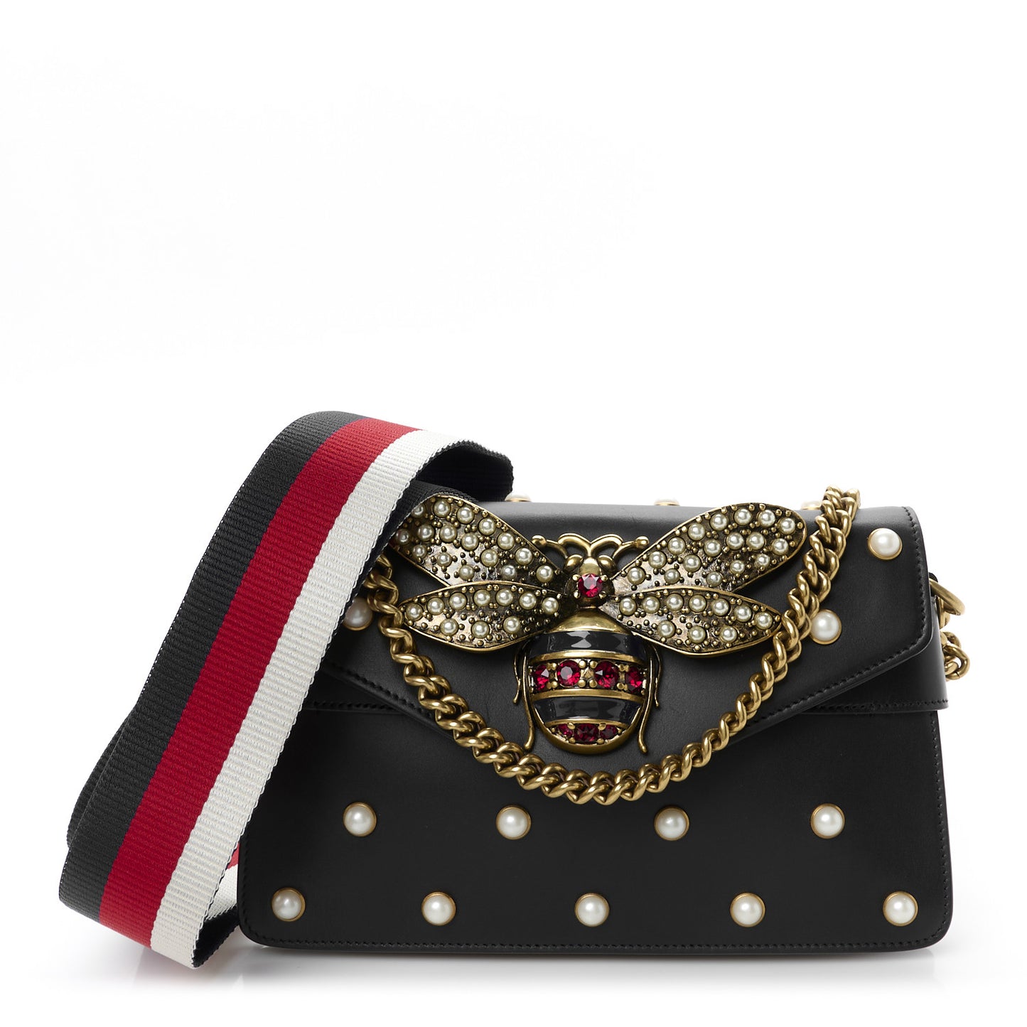 Nappa Pearl Studded Mini Queen Margaret Broadway Shoulder Bag Black