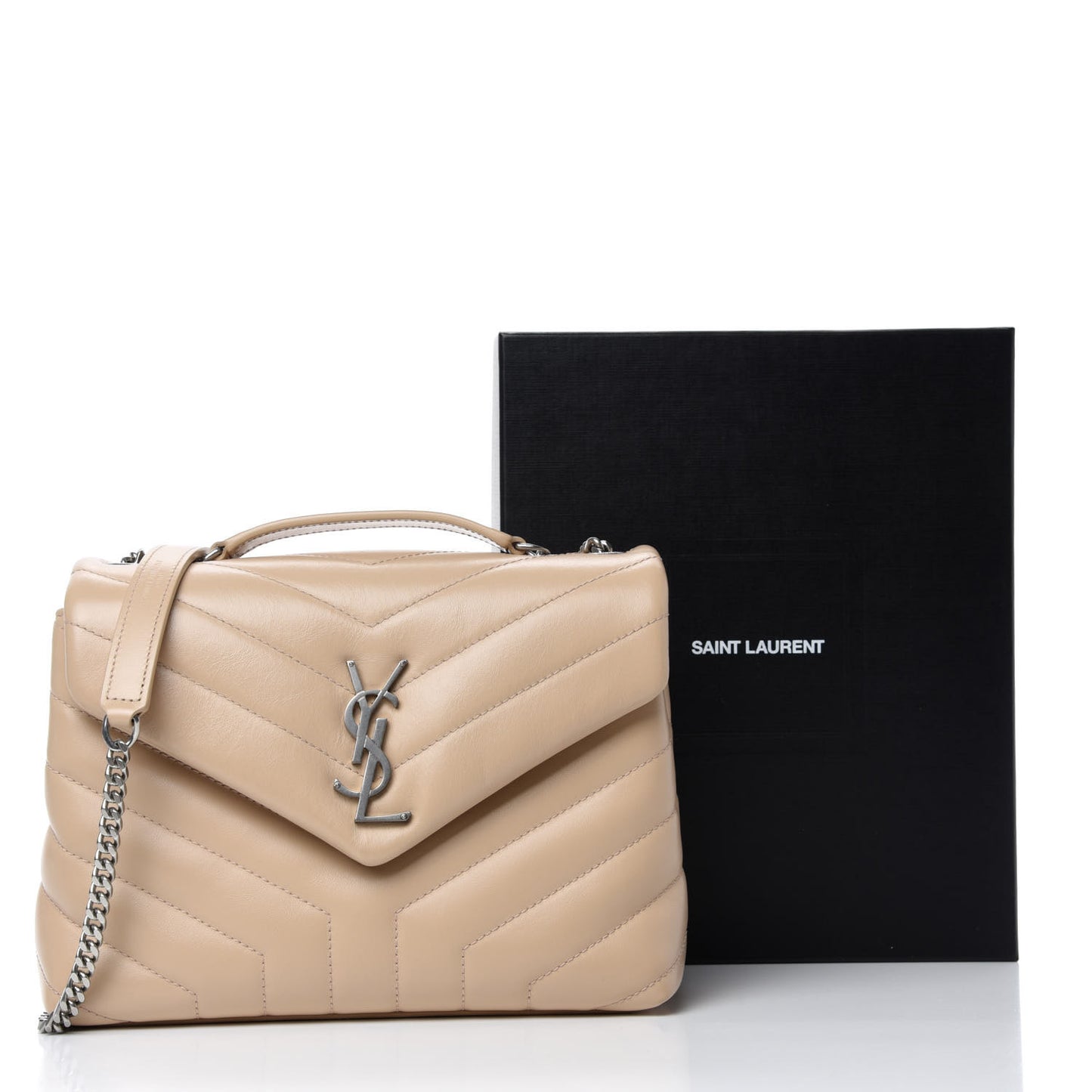 Calfskin Y Quilted Monogram Small Loulou Chain Satchel Nude Powder