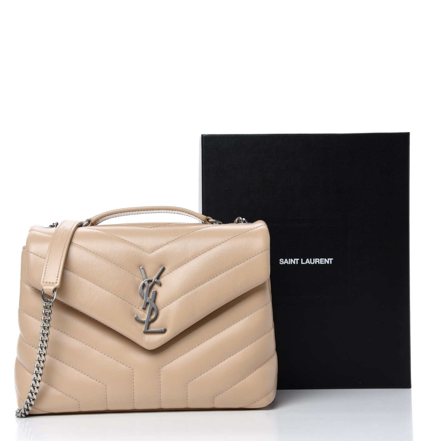 Saint Laurent Calfskin Y Quilted Monogram Small Loulou Chain Satchel Nude Powder 12 of 12