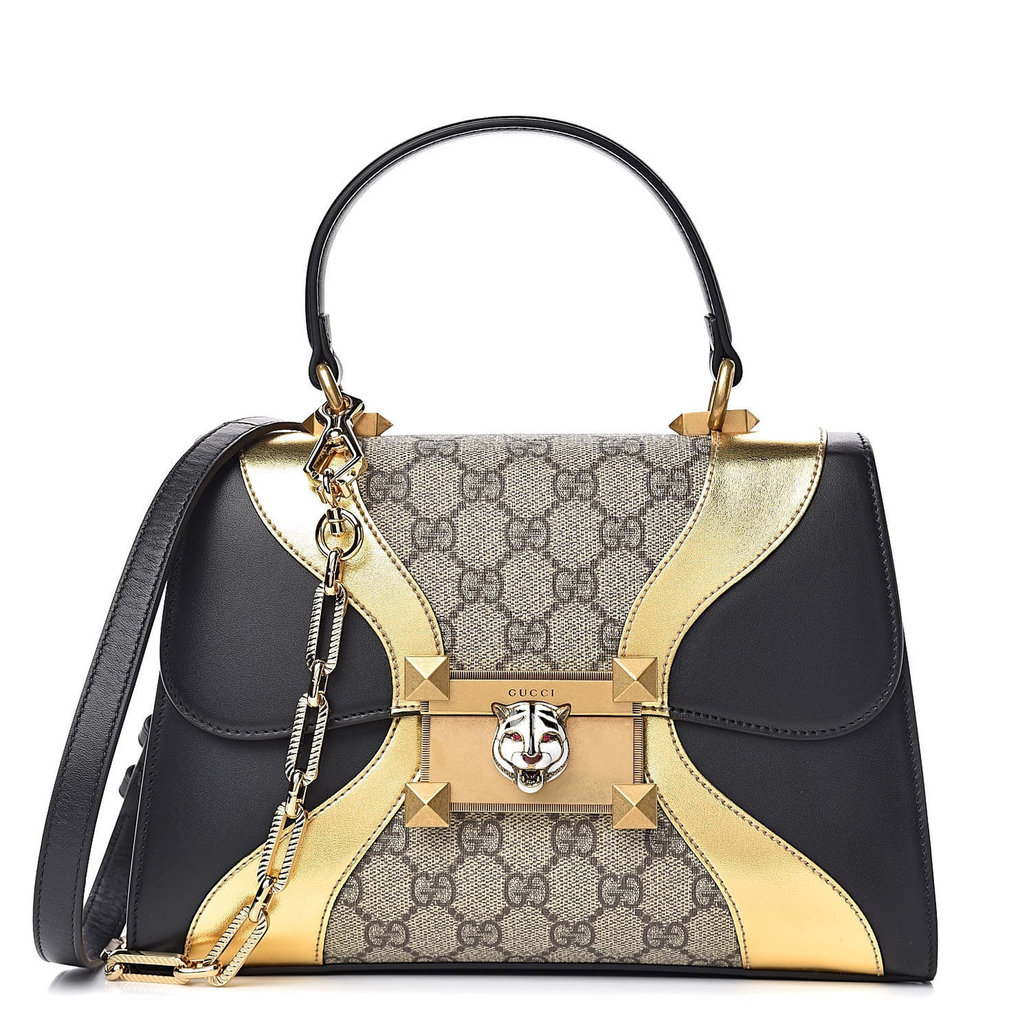 GG Supreme Monogram Small Osiride Top Handle Bag Black Gold
