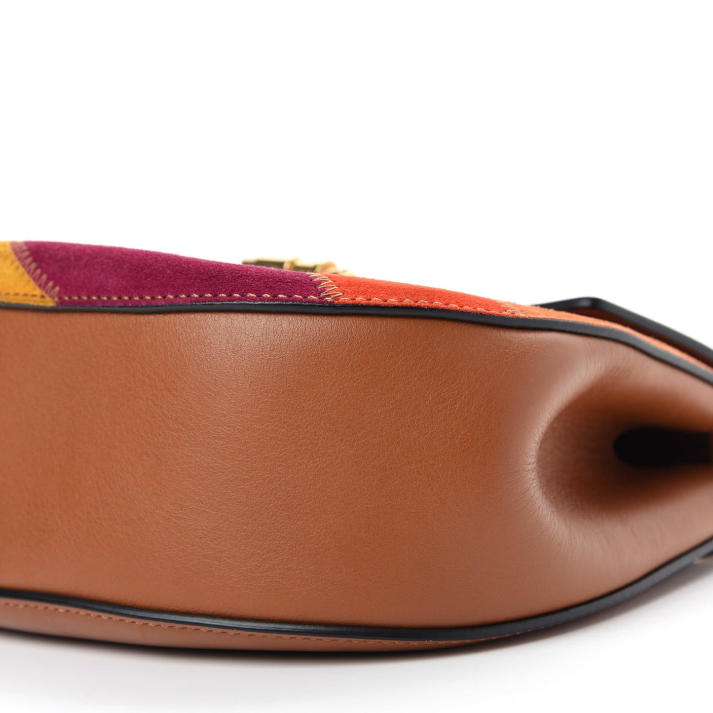 Calfskin Suede Rainbow Patchwork Drew Shoulder Bag Caramel