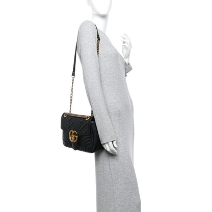 Gucci Calfskin Matelasse Medium GG Marmont Shoulder Bag Black 2 of 10