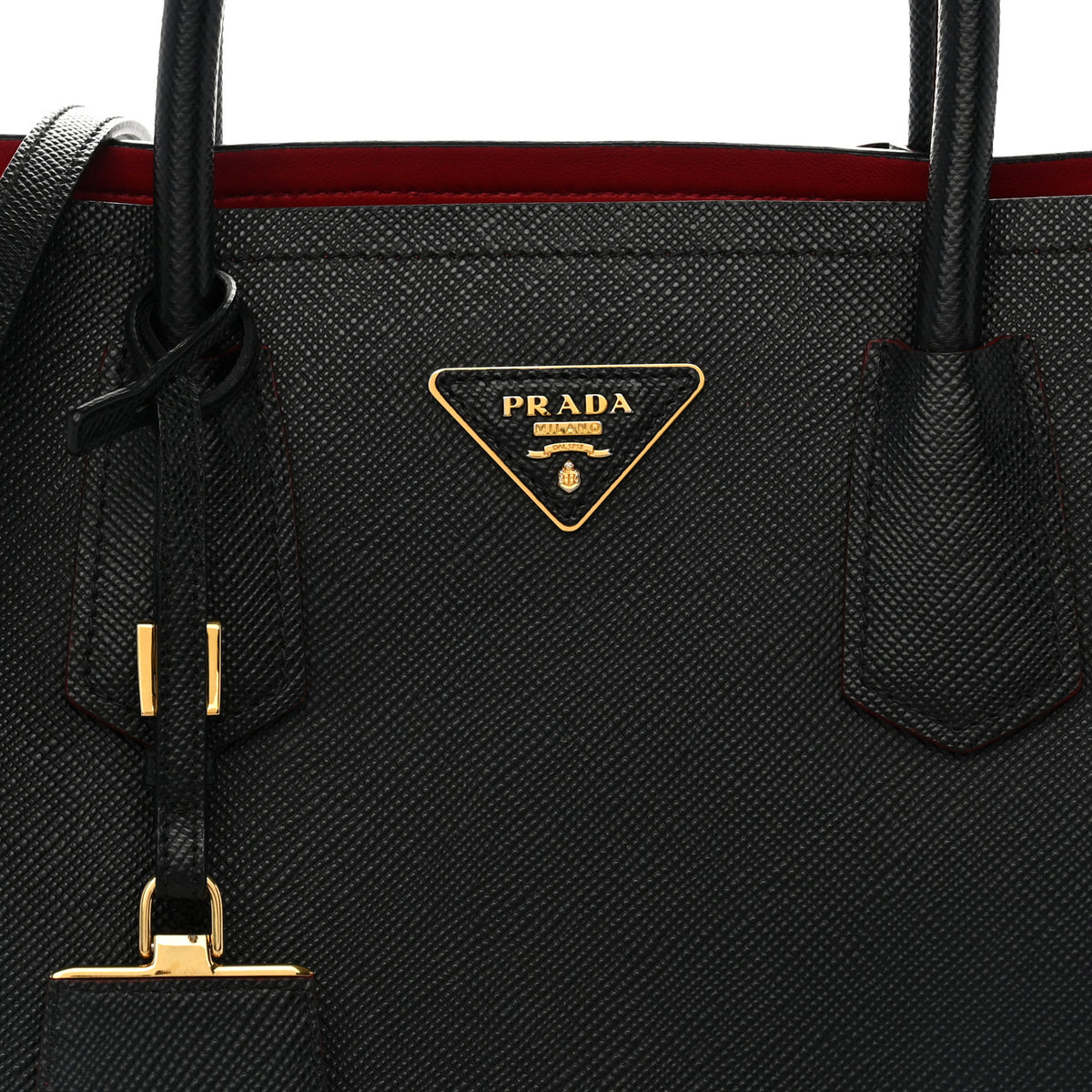 Prada Saffiano Cuir Medium Double Bag Black Fuoco 7 of 9