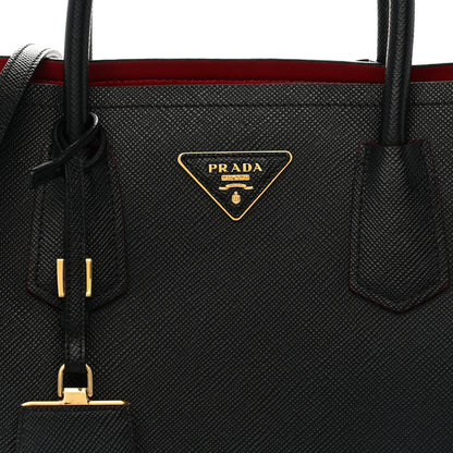 Prada Saffiano Cuir Medium Double Bag Black Fuoco 7 of 9