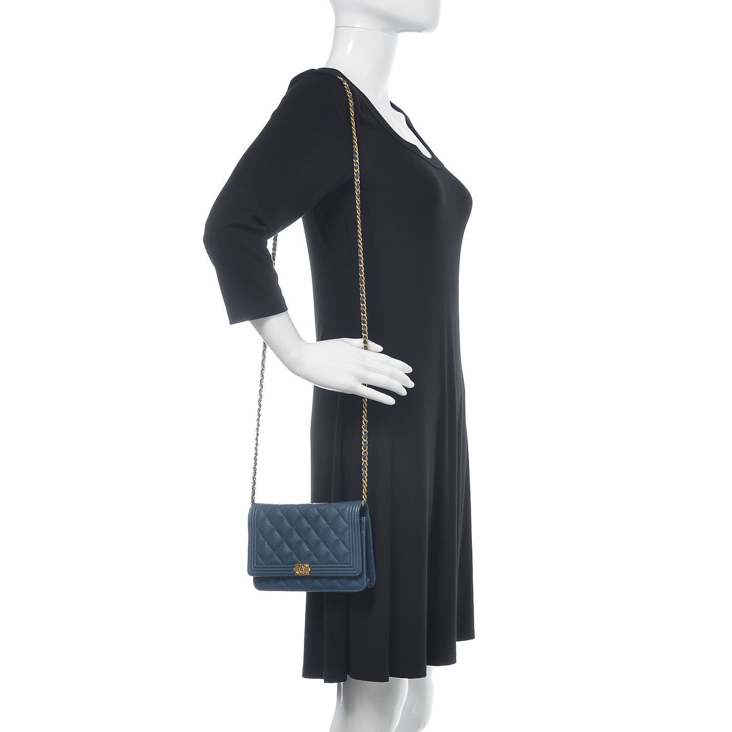 Caviar Quilted Boy Wallet On Chain WOC Blue