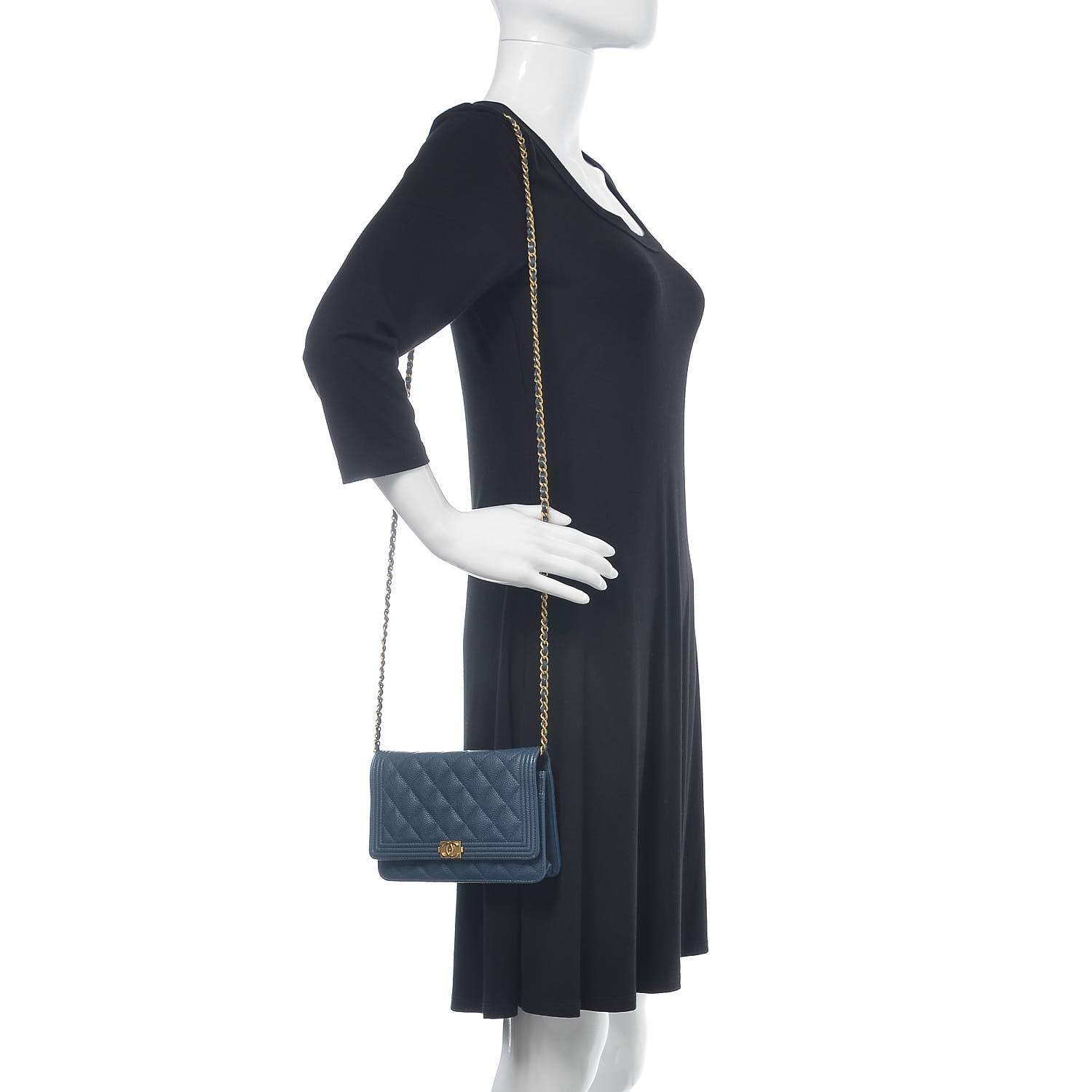 Chanel Caviar Quilted Boy Wallet On Chain WOC Blue 2 of 14